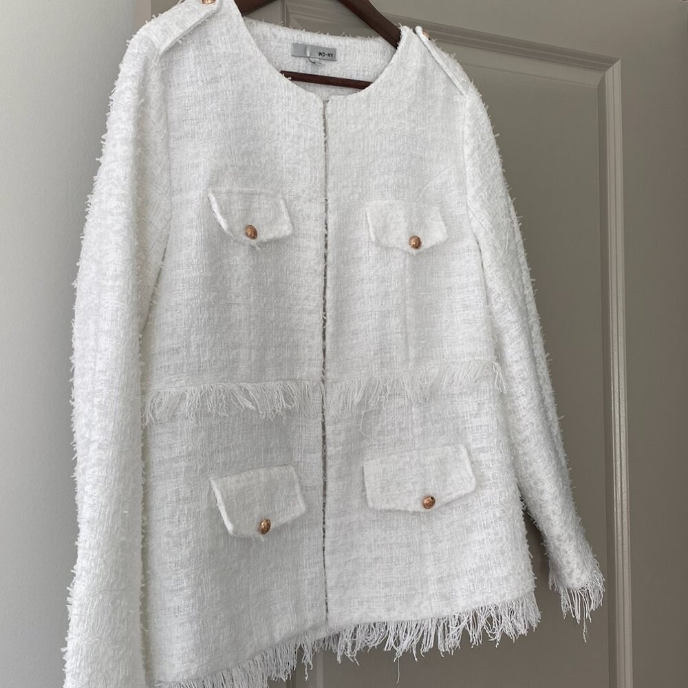 WD-NY White Tweed Fringe Jacket